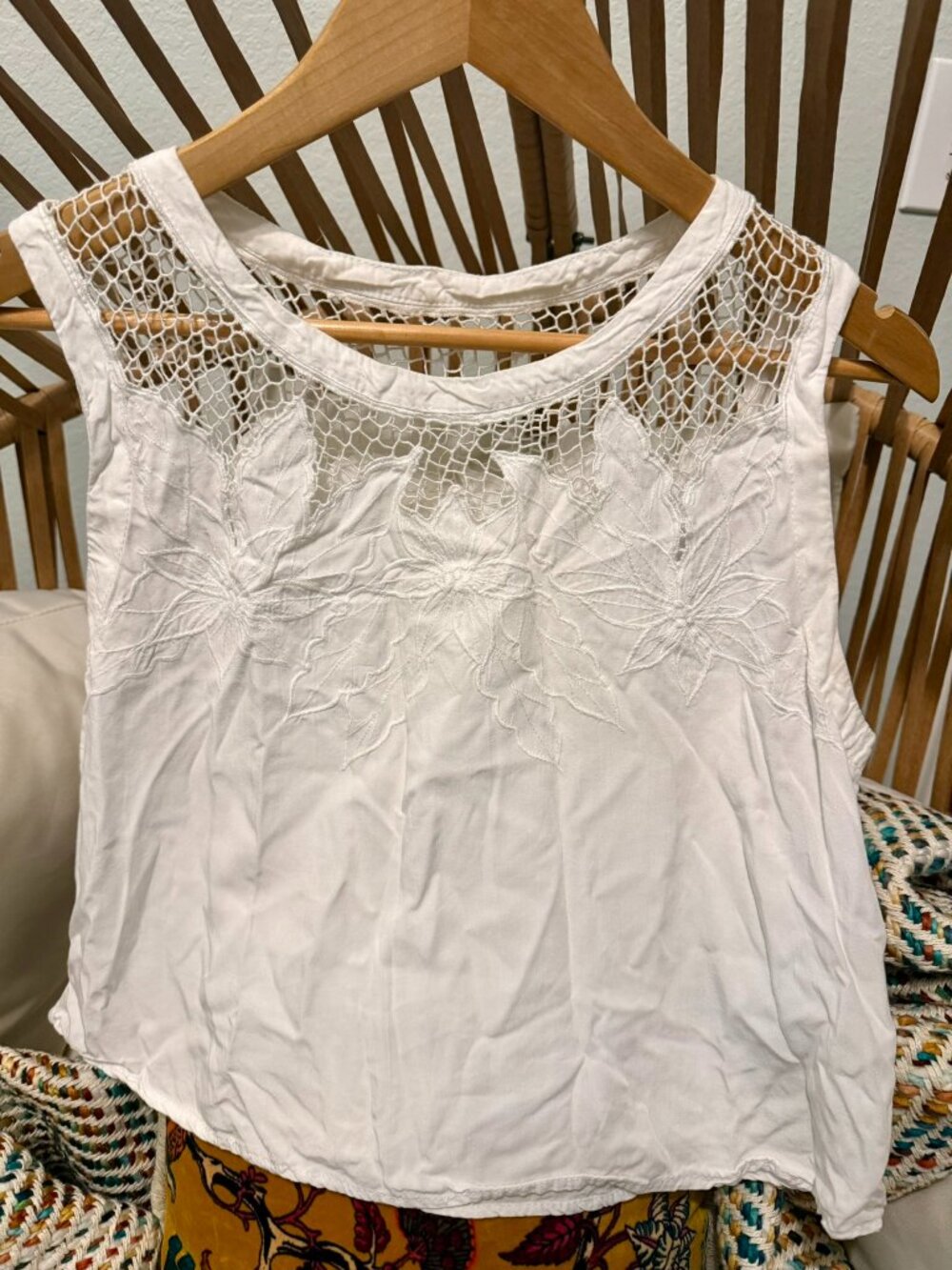Free People x Jen’s Pirate Booty White Floral Crochet Tank Medium Boho Rare